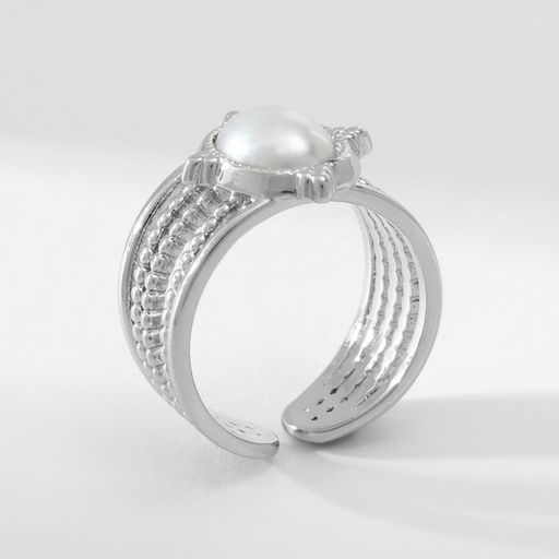 Кольцо с жемчугом Богема цвет белый в серебре, безразмерное - Qf фото 2