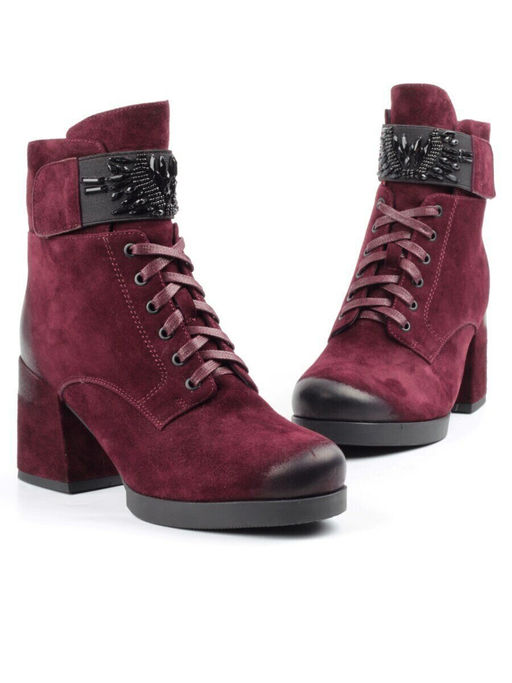 04-R135-2 BURGUNDY Ботинки зимние женские (натуральная замша, натуральный мех)