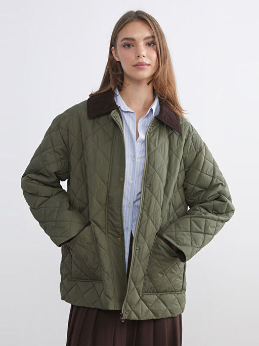 Kadife G?mlek Yaka Oversize Kad?n ?i?me Mont