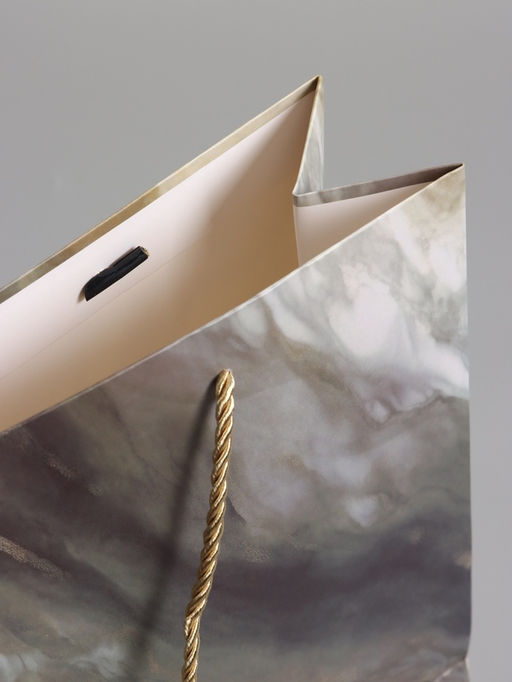 Пакет подарочный ламинированный «Мрамор» , серо-бежевый, с бантиком, 35×30×10 см