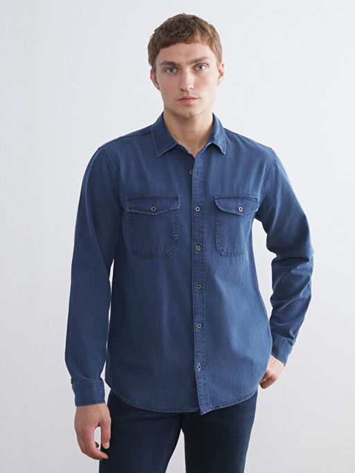 Regular Fit Uzun Kollu Erkek Jean G?mlek