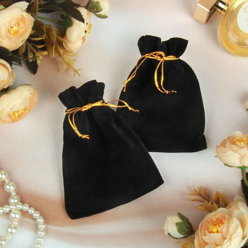 Цена за 50 шт. Мешочек бархатный, 9x12, цвет чёрный с золотым шнурком - Simaland фото 2