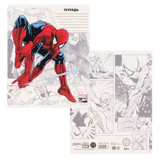 Цена за 20 шт. Тетрадь в клетку 24 листа, 5 видов МИКС, обложка мелованный картон, Мстители - Marvel фото 5