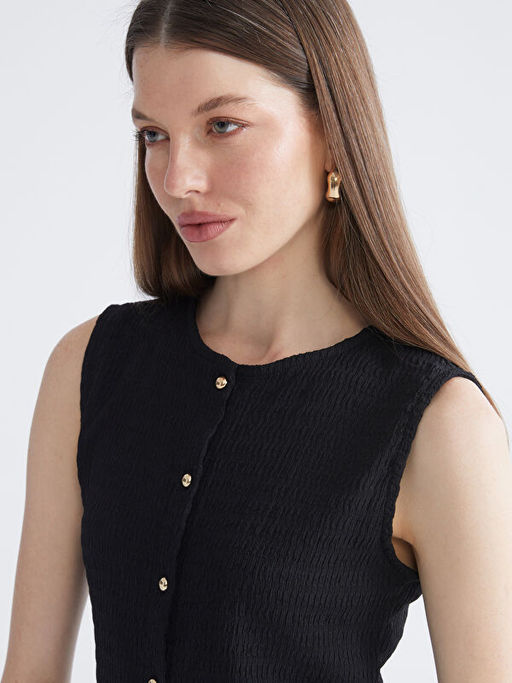 Bisiklet Yaka Dokulu Bluz