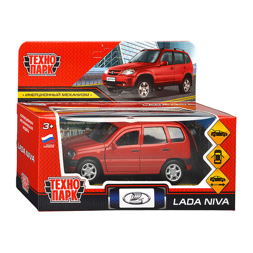 Машина металл LADA NIVA 12 см, (двери, багаж, красный)инерц., в коробке