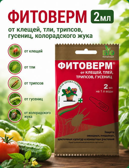 Фитоверм (2мл) от клещей, тли, трипсов, гусениц, колорад.жука Зеленая Аптека Садовода - Зелёная аптека садовода фото 4