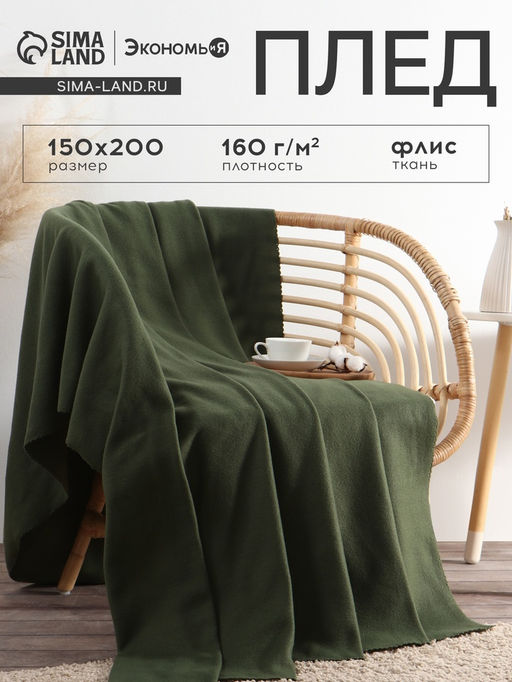 Плед флисовый «Экономь и Я», 150×200 см, 160 г/м², тёмно-зелёный