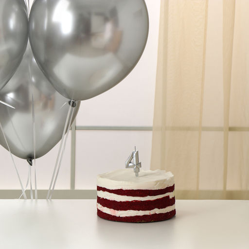 Свеча для торта, цифра 4 + воздушные шары, 5 шт, серебро - Страна карнавалия фото 2