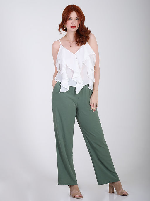 Брюки палаццо из жатки на резинке - Almond фото 28