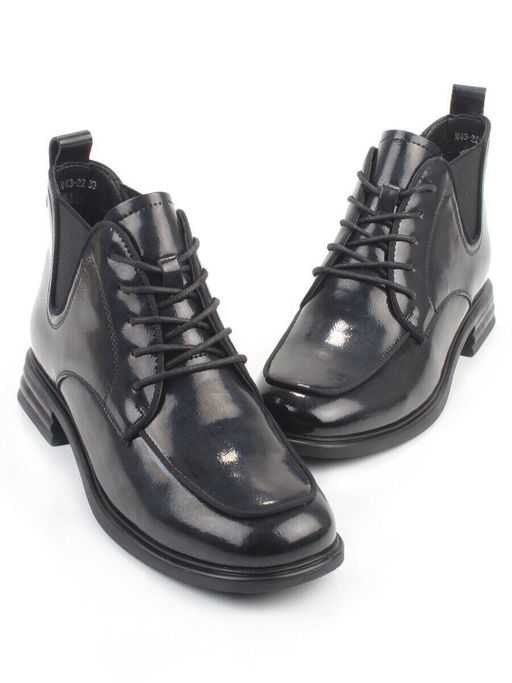 01-M43-22 BLACK Ботинки демисезонные женские (натуральная кожа, байка)