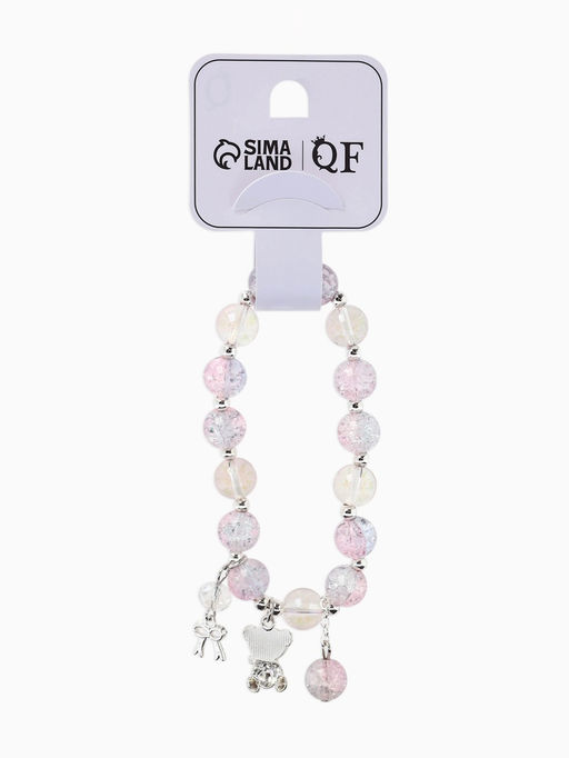 Браслет с подвесками "Сахарный" мишка, шар №10/8, цвет розово-синий в серебре