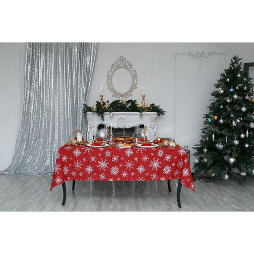 Скатерть новогодняя «Доляна» Белые снежинки 220×149± 3 см, 100% хлопок, 164 г/м²