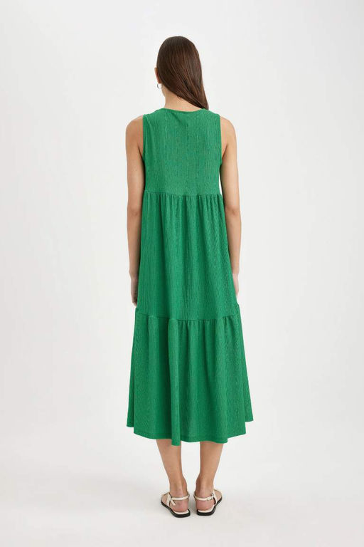 Платье миди без рукавов с круглым вырезом и запахом - Defacto фото 6