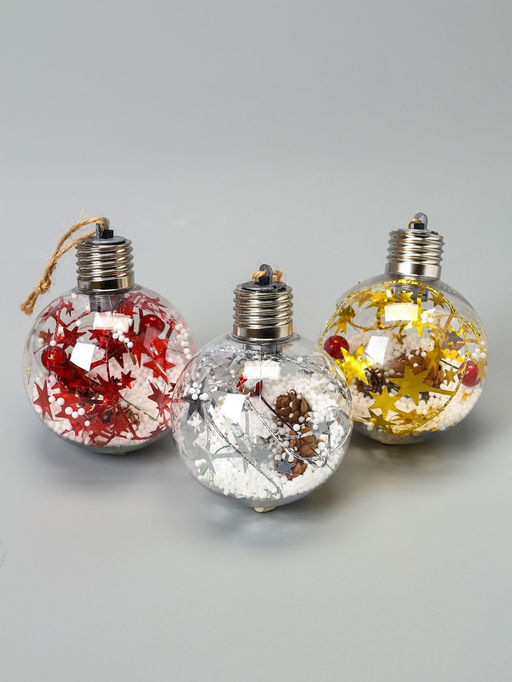 Набор ёлочных шаров Мишура звёзды, 3 шт, d=8 см, 5 LED, от батареек, свечение белое - Luazon lighting фото 2