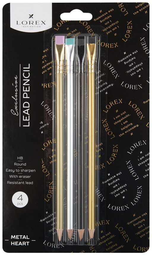 Набор чернографитных карандашей деревянные LOREX EXCLUSIVE METAL HEART 4 шт с плоским ласт...