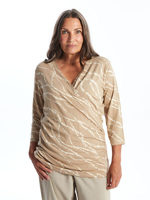 Kruvaze Yaka Desenli Kad?n Bluz