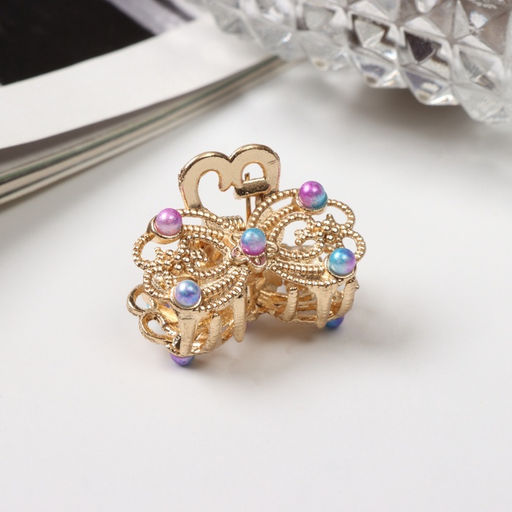 Цена за 6 шт. Крабик для волос «Адель», бант, 2.5 см, золото