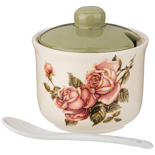 САХАРНИЦА С ЛОЖКОЙ КОРЕЙСКАЯ РОЗА 10*10 СМ. ВЫСОТА=9,5 СМ. / 300 МЛ. - Agness фото 3