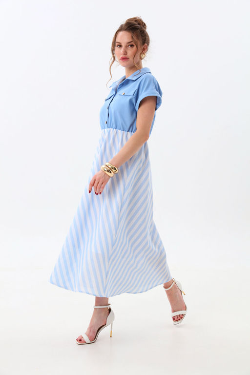 Платье NIKVA н969-2 голубой+бело-голубая полоска  фото 5