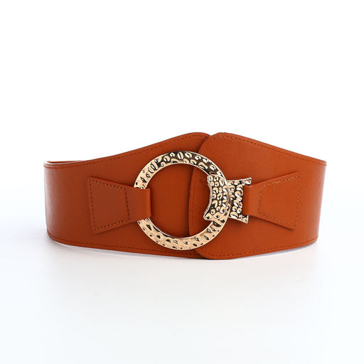 Ремень-резинка женский широкий, 80×10 см, пряжка металл, золотистая, рыжий