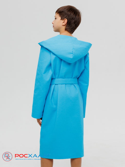 Подростковый вафельный халат с капюшоном бирюзовый В-18 (14) - Росхалат фото 7