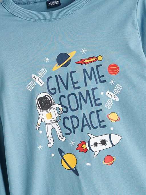 Bisiklet Yaka Bask?l? Erkek ?ocuk Pijama Tak?m?