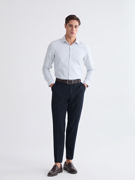 Slim Fit ?izgili Gabardin Erkek G?mlek