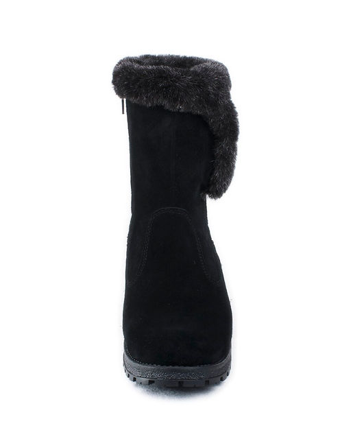 Полусапожки женские на литой подошве, черные, замша, молния.