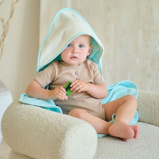 Полотенце уголок махровое Крошка Я, 75х75 см, цвет молочный/мятный, 100% хлопок, 360 г/м2  фото 3