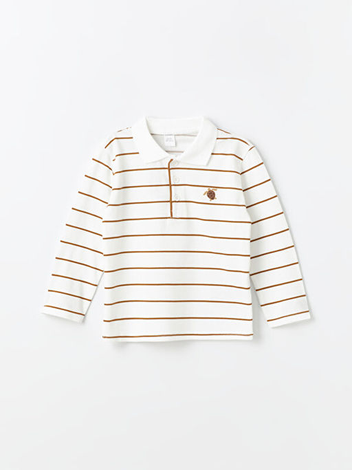 Polo Yaka Uzun Kollu ?izgili Erkek Bebek Ti??rt ve Pantolon 2li Tak?m - Waikiki фото 2