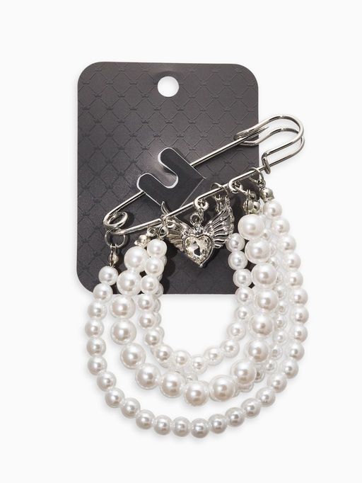 Булавка «Жемчужная россыпь», 6.5 см, d подвесок=5+6+8 см, белая в серебре