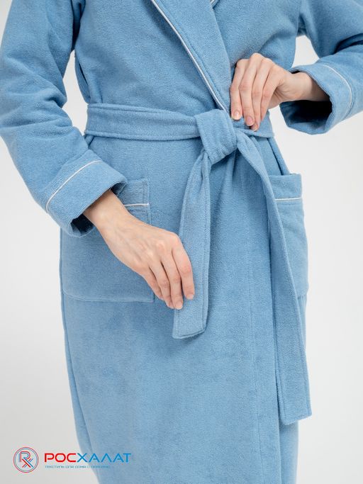 Женский махровый халат с кантом голубой МЗ-32 (62)