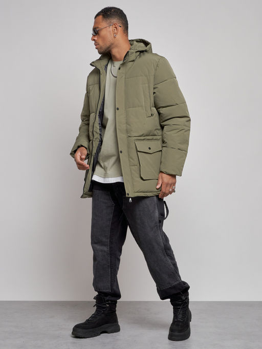 Парка мужская зимняя удлиненная молодежная зеленого цвета 807Z - Wonderrman фото 9