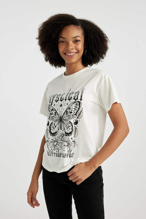 Футболка стандартного кроя с круглым вырезом и короткими рукавами с принтом - Defacto фото 4