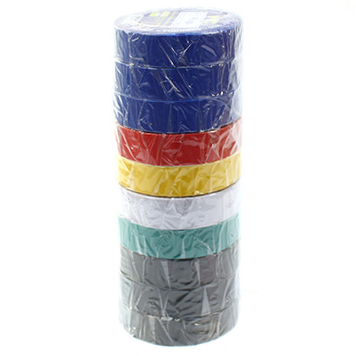 Изолента ПВХ 20м 17мм, набор 10 штук (синий-3шт/черный-3шт/красный/желтый/зеленый/белый) (Китай) - Домашняя мода фото 2