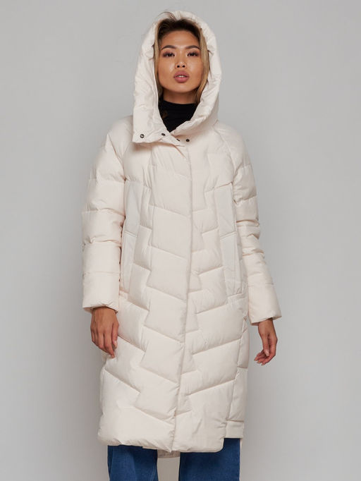 Пальто утепленное молодежное зимнее женское бежевого цвета 52355B - Holdluck фото 8