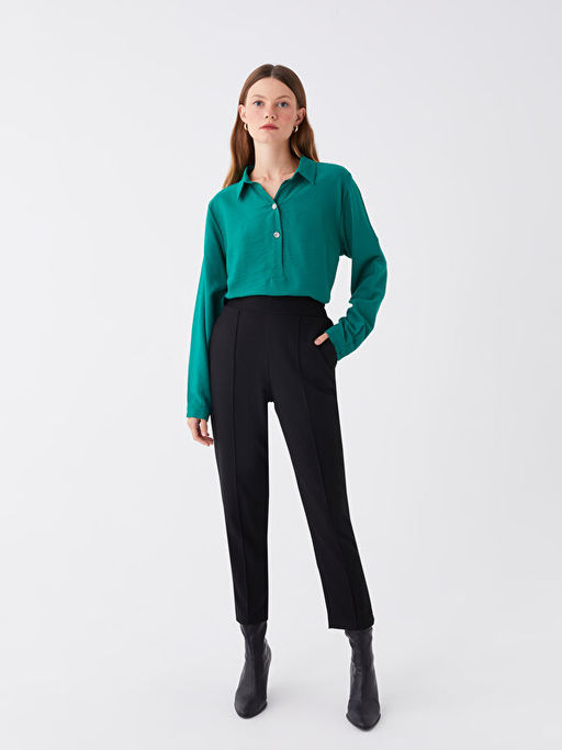 G?mlek Yaka D?z Uzun Kollu Kad?n Bluz