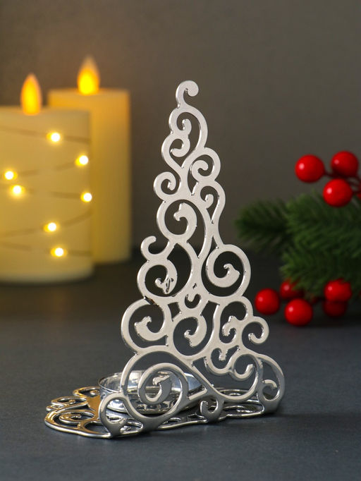 Подсвечник на 1 свечу Ёлка новогодняя нарядная, металл под хром, 10?7.5?13.5 см