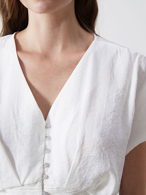 V Yaka Crop Kad?n Bluz