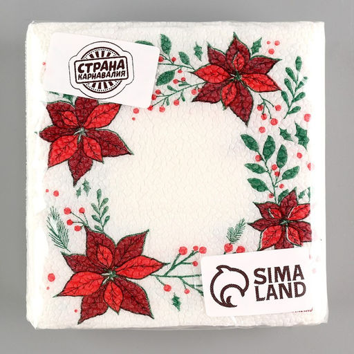 Салфетки новогодние бумажные «Узоры», однослойные, 12×12 см, 20 шт.