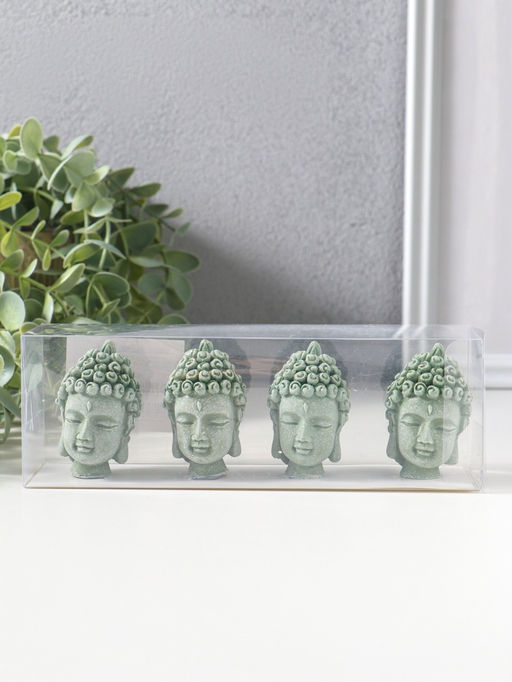 Сувенир полистоун "Голова Будды" набор 4 шт зелёный 3,3х3,7х5,5 см