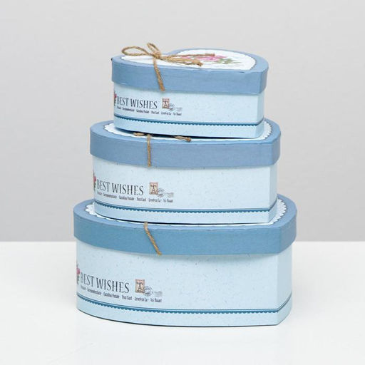 Набор подарочных коробок 3 в 1 сердца Розы голубой, 21?19?9 - 15.5?14?6 см