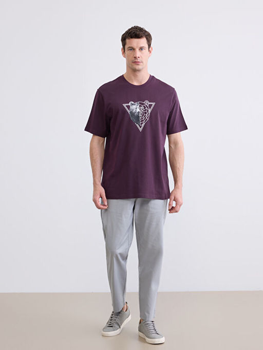 Bisiklet Yaka Bask?l? Erkek Ti??rt