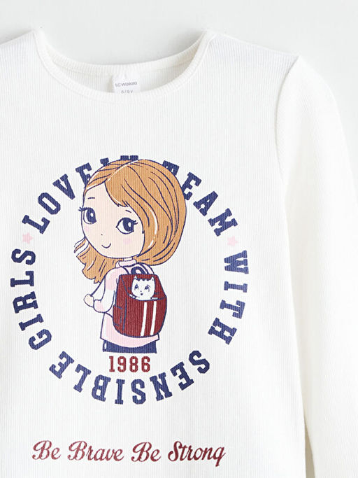 Bisiklet Yaka Anime Bask?l? K?z ?ocuk Ti??rt