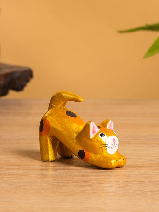 Сувенир «Потягивающийся Кот», 2.5×6×5 см, дерево, золото