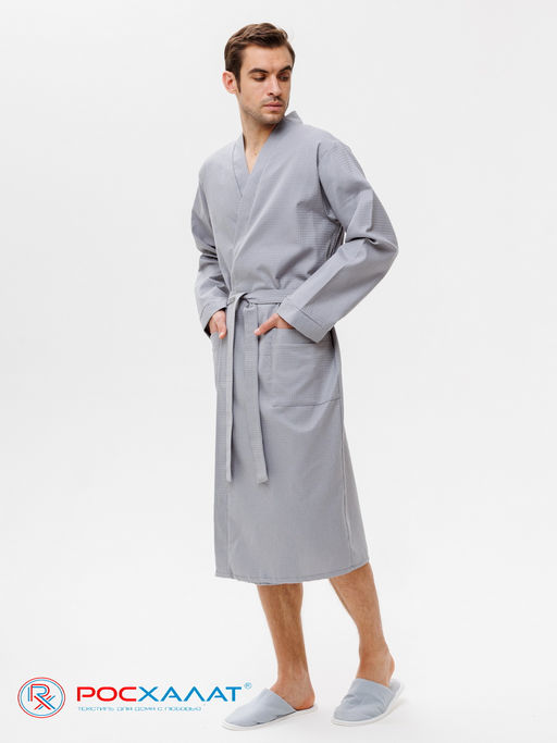 Мужской вафельный халат с планкой серый В-03 (20) - Росхалат фото 2