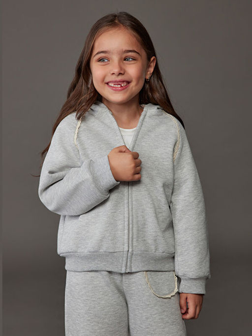 Kap??onlu K?z ?ocuk Fermuarl? Sweatshirt