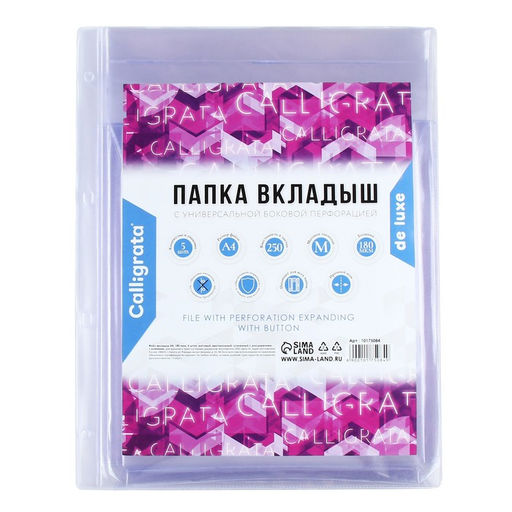 Файл-вкладыш А4, 180 мкм, Calligrata, ПВХ, усиленный, с расширением и клапаном. матовый, 5 штук  фото 3