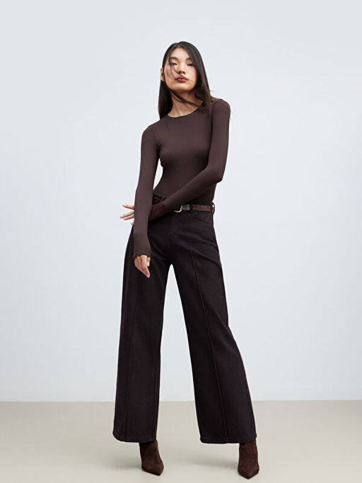 Beli Kemerli Wideleg Kad?n Jean Pantolon