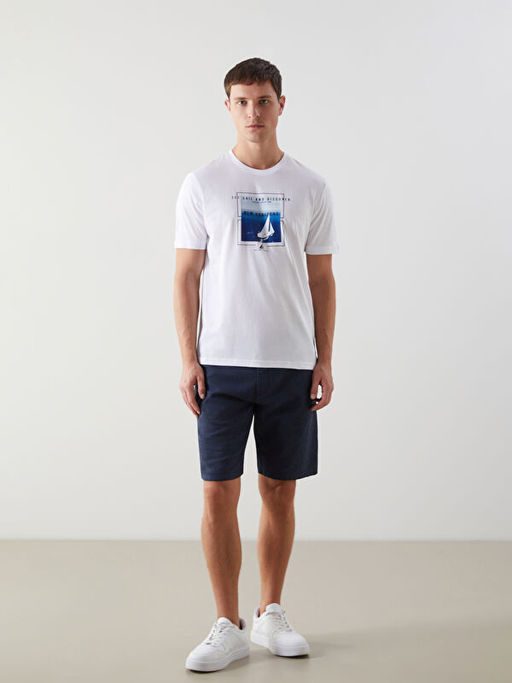 Bisiklet Yaka K?sa Kollu Bask?l? Penye Erkek Ti??rt